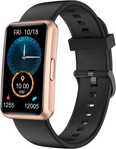 Fitness Tracker Watch for Men Women, No Bluetooth No APP No Phone Needed, IP68 Waterproof Full Touch Screen Sports Watch with Steps Calories Counter Sleep Tracker Alarm Clock (Black/Gold)