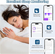 Smart Ring Health Tracker, Sleep Tracker Ring with Heart Rate, Waterproof Fitness Ring for Activity Monitoring/Steps/Distance/Calories, Air Gestures, up to 7-Day Battery, for Ios Android (Silver,#11)