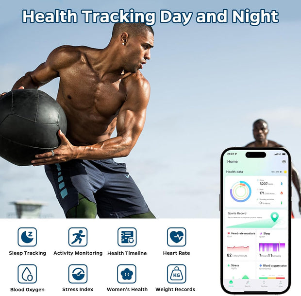 Smart Ring Health Tracker, Sleep Tracker Ring with Heart Rate, Waterproof Fitness Ring for Activity Monitoring/Steps/Distance/Calories, Air Gestures, up to 7-Day Battery, for Ios Android (Silver,#11)