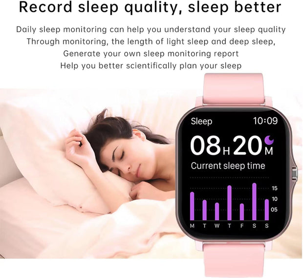 Smart Fitness Tracker Watch for Android/Ios - IP68 Waterproof, Heart Rate/Blood Oxygen/Sleep Monitoring, 8 Sports Modes, Breath Training, Weather Updates - 1.69-Inch Display for Men and Women (Black)