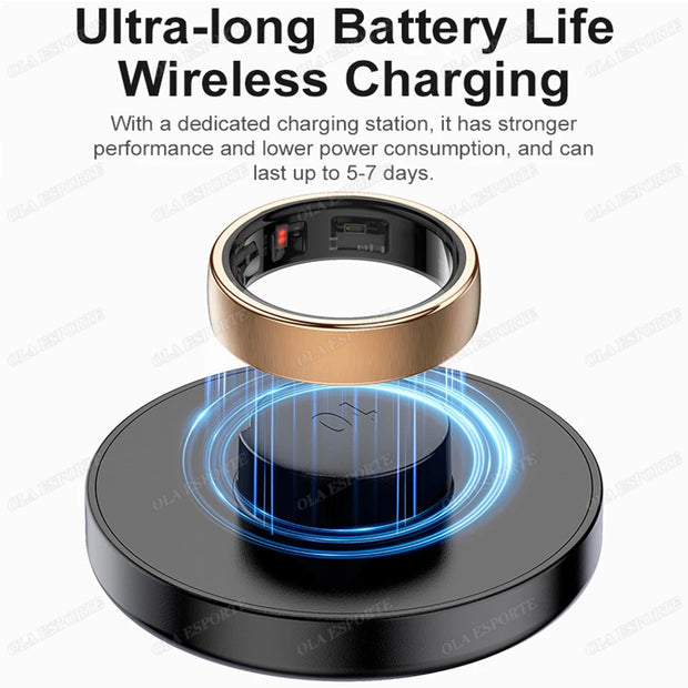 New R10 Smart Ring with Wireless Charging,Health Sleep Monitor,5Atm & Ip68 Waterproof,Multi-Sport Mode for Android IOS Men Women