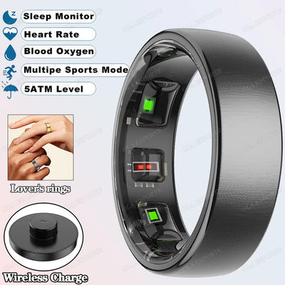 New R10 Smart Ring with Wireless Charging,Health Sleep Monitor,5Atm & Ip68 Waterproof,Multi-Sport Mode for Android IOS Men Women