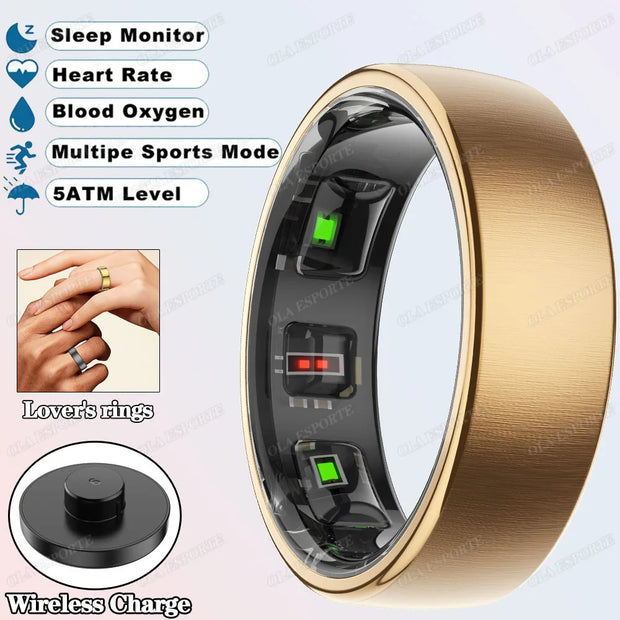 New R10 Smart Ring with Wireless Charging,Health Sleep Monitor,5Atm & Ip68 Waterproof,Multi-Sport Mode for Android IOS Men Women