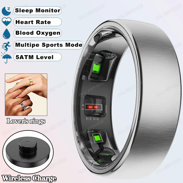 New R10 Smart Ring with Wireless Charging,Health Sleep Monitor,5Atm & Ip68 Waterproof,Multi-Sport Mode for Android IOS Men Women