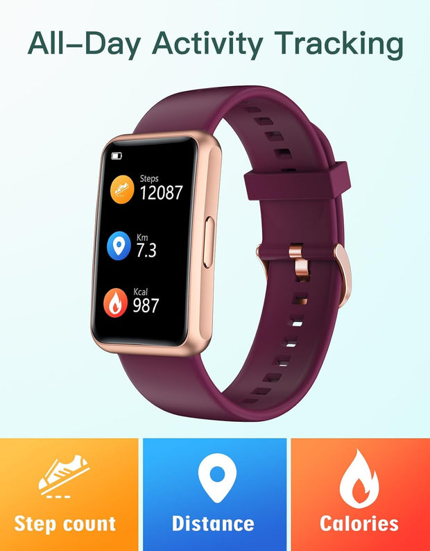 Fitness Tracker Watch for Men Women, No Bluetooth No APP No Phone Needed, IP68 Waterproof Full Touch Screen Sports Watch with Steps Calories Counter Sleep Tracker Alarm Clock (Black/Gold)
